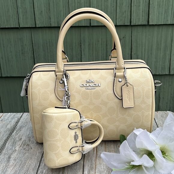 Coach Rowan Satchel Bag & Mini Charm Set In Signature Canvas Crossbody Purse - Picture 1 of 16